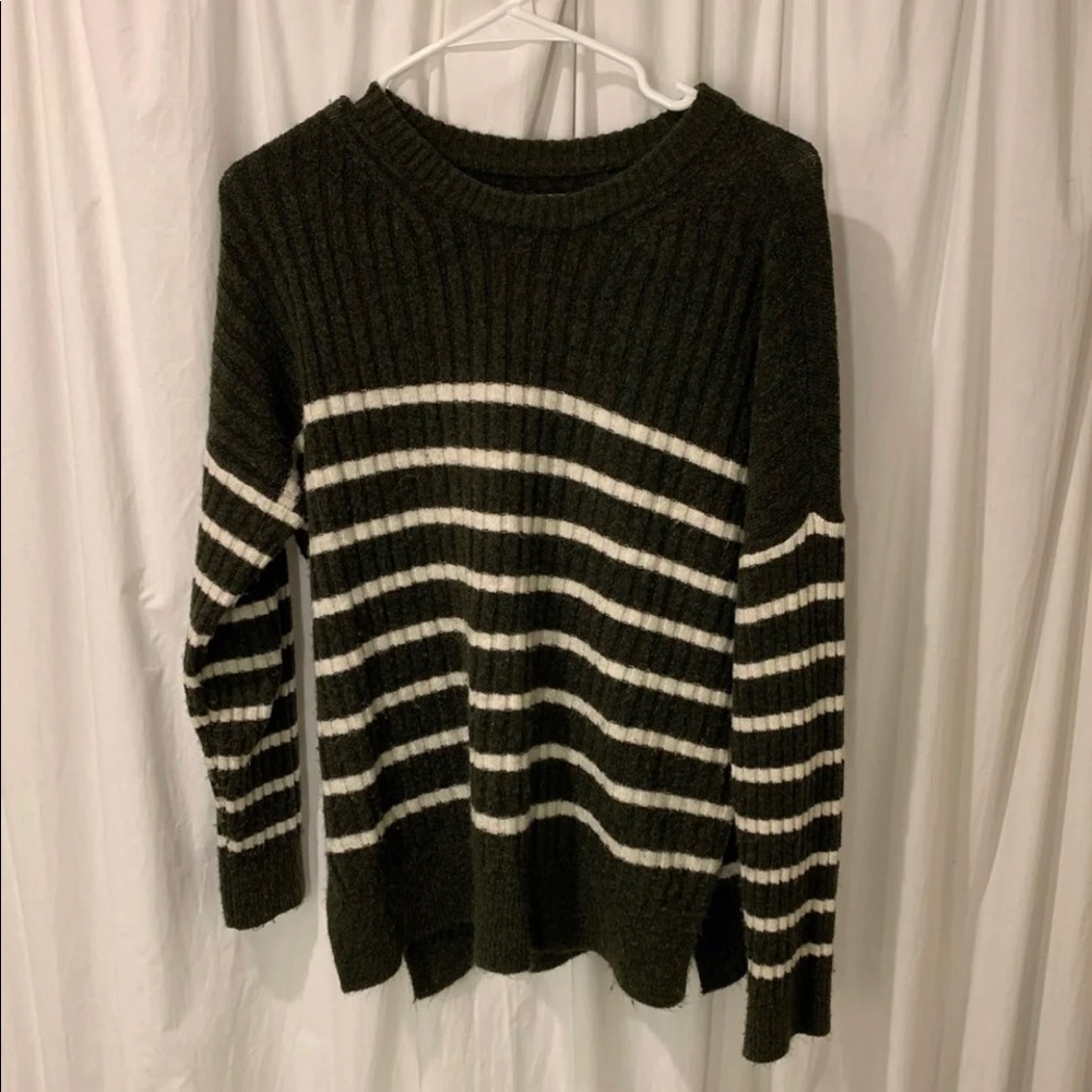 Green and cream striped sweater